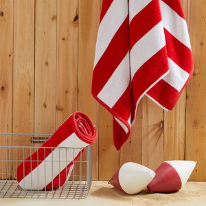 <b>Striped</b> Cotton Bath <b>Towel</b> Set Rectangular Quick-Dry <b>Beach</b> Use Red White Pattern - Product Image 5