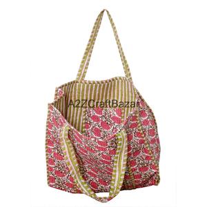 Sac de plage grand format en coton matelassé à imprimé rayé fait main, écologique, pour femmes, avec longue poignée, style bohème, pour le shopping quotidien - Product Image 3