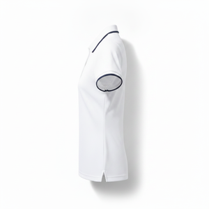 White Women's Polo Shirt Short Sleeve Solid Color Preppy Style Oxford Fabric Turn <b>Down</b> Collar Regular Length - Product Image 4