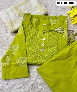 Salwar Kameez Dupatta de Algodón Tradicional para Mujer, Verde, Estilo Informal de India y Pakistán, Largo hasta el Tobillo, Corte Regular, SHAGUN 85143 - Product Image 3