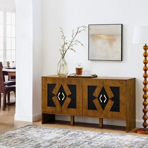 Credenza Moderna Stile Mid-Century da 60 Pollici con Armadietto e Vano Portaoggetti, Motivo Geometrico, Console TV Regolabile - Product Image 2