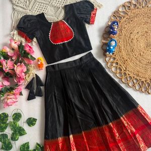 Premium Cotton Narayan Zari Weaving <b>Lehenga</b> Choli With Designer Border And Heavy Crepe Lining Traditional Ethnic <b>Kids</b> Wear - Product Image 4