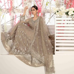 Vêtements de fête en mousseline de soie de luxe de Tawakkal ZORA pour femmes-3 pièces Salwar Kameez Boutique costume semi-cousu broderie lourde mariage - Product Image 3