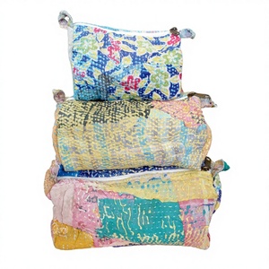 New Design Vintage Kantha Patchwork Tassel Zipper Closure Eco-Friendly 3-<b>Pouch</b> Set Cosmetic Bag for Wedding & Return Gifts - Product Image 1