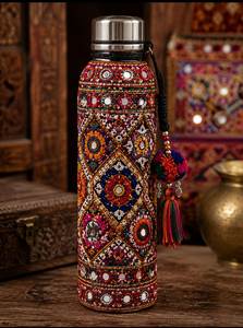 Floral <b>Metal</b> Water Bottles With Copper Lids Portable Travel Drinkware - Product Image 3