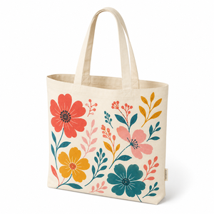 Floral Canvas Cotton <b>Tote</b> Bag Reusable Large Capacity Shopping Bag Washable Long Handle Carryall for Daily <b>Travel</b> Gift - Product Image 2
