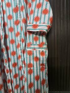 Robe rayée à imprimé soleil pour femmes, manches trois quarts, longueur genou, col en V, fermeture à cordon, douce, 100% coton, tenue d'été décontractée - Product Image 5
