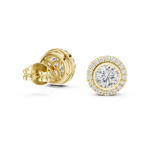 Boucles d'oreilles classiques à clous de forme ronde, tendance, en or jaune 10 carats avec diamants de laboratoire, pour femmes, idéales pour mariages ethniques, fêtes et fiançailles - Product Image 2