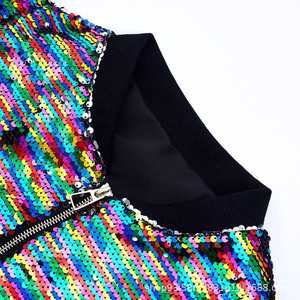 Wholesale 100%Polyester <b>Sequined</b> Men Fashion <b>Jacket</b> Men Long Sleeve Zipper up Patchwork Coat Fashion Shiny <b>Jackets</b> - Product Image 2