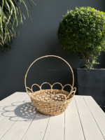 Panier de rangement multifonction écologique en jacinthe d'eau naturelle OHC220205 avec poignée vintage pour pique-niques, fruits ou fleurs