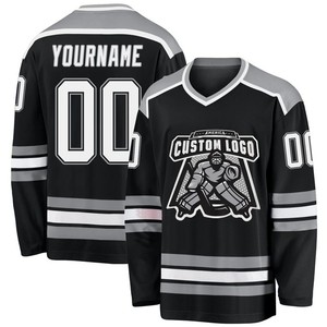 Custom Ice Hockey Jersey <b>White</b> Red Black Sublimated V-Neck Full Sleeve Men's Breathable Polyester Team Logo Print - Product Image 2