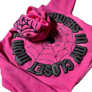 Sudadera con Capucha Personalizada con Estampado Gráfico de Telaraña Rosa, Estilo Y2K, Oversize, de Algodón Grueso, Unisex, Hip Hop - Product Image 2