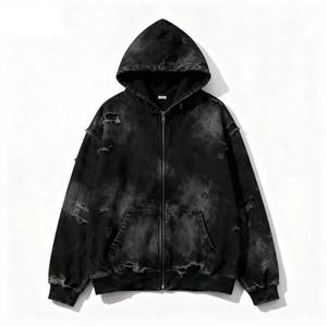Sweat à capuche personnalisé en French Terry épais, délavé à l'acide, effet usé et décoloré par le soleil, avec double fermeture éclair - Product Image 1