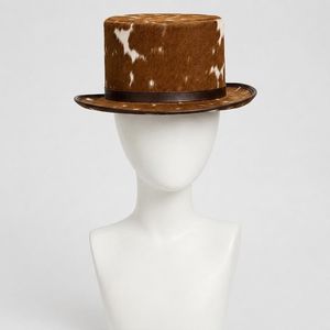 Sombrero de Copa Unisex de Cuero con Estampado Personalizado, Diseño de Vaca Marrón y Blanco, para Fiestas Formales, Estilo Europeo-Americano, para Adultos, Cuatro Estaciones - Product Image 1