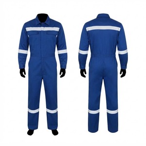 240 GSM Cotton Polyester Twill CE Certified <b>Waterproof</b> <b>Work</b> Coverall Blue Reflective Stripes Durable Utility Pockets Custom Logo - Product Image 1