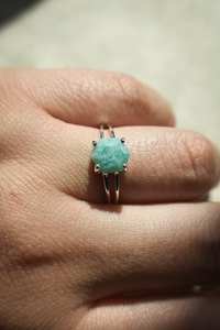 Bague hexagonale en amazonite à double bande en argent sterling 925, bague de fiançailles hexagonale unique en amazonite, bijoux - Product Image 5