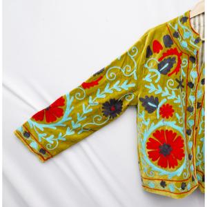 Veste en velours à motifs floraux brodés, col mandarin, manches régulières, longueur courte, unisexe, écologique, respirante - Product Image 5