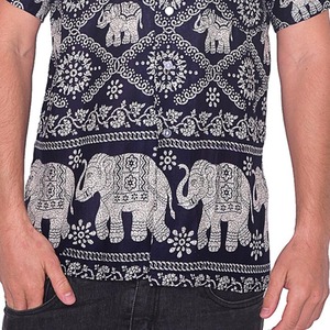 Chemise décontractée à manches courtes pour homme, bleu marine, imprimé éléphant, popeline respirante, col rabattu, style été - Product Image 2