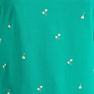 Camiseta Bordada para Mujer, Verde Floral, Manga Corta, Cuello Redondo, Informal, de Algodón, Holgada, Veraniega, Elegante - Product Image 6