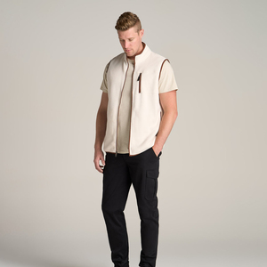 Chaleco polar personalizado para hombre, color crema, con ribete de cuero, cuello alto, cremallera y bolsillos, sin mangas, ¡superventas! - Product Image 3