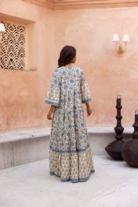 Floral Printed Eco-Friendly Maxi <b>Dress</b> Women <b>Loose</b> Fit O-Neck Boho Style Cotton Long Sleeve Tassel <b>Summer</b> Casual - Product Image 6