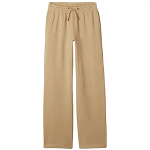 Women's Khaki Wide Leg Sweatpants Mid <b>Waist</b> Drawstring Loose Fit Full Length Solid Color Casual Autumn Wear 100% Cotton Knitted - Product Image 2