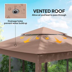 Gazebo Pop-up da Esterno 3,35 x 3,35 m con Tettoia Impermeabile, Struttura in Acciaio, Zanzariera con Cerniera e Borsa per il Trasporto - Marrone - Product Image 4