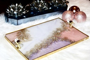 Handmade Rose Gold <b>Glitter</b> Resin Tray with Coasters - Product Image 6
