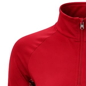 Haut de sport athlétique pour femme, rouge, à quart de zip, avec manches longues et motif floral sur les côtés, idéal pour la course et l'entraînement - Product Image 3