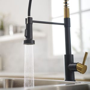 Rubinetto da Cucina Commerciale Monocomando Nero e Nichel Oro con Doccetta Estraibile e Funzione Lavello - Product Image 2