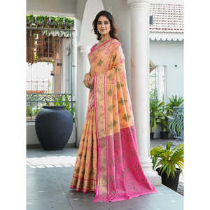 Sari Patola en organza de pêche chinois traditionnel tissé Zari Elite Weaves 600g - Product Image 2