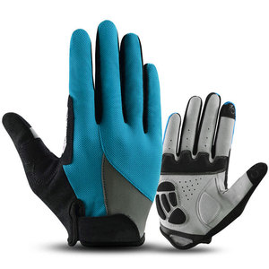 Gants de motocross à doigts entiers antidérapants rouge-gris en PU respirant avec fermeture auto-agrippante unisexe - Product Image 5