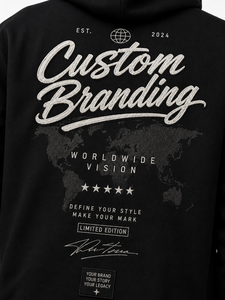 OEM and OEM <b>Men</b>’s Black <b>Pullover</b> Hoodie Custom Embroidery Oversized Streetwear Heavyweight Fleece Sweatshirt - Product Image 3