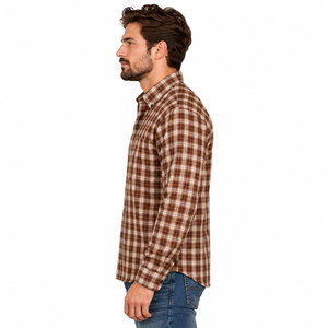 Chemise en flanelle à carreaux marron pour homme, de qualité export, au look attrayant, à manches longues et boutonnée - Product Image 5