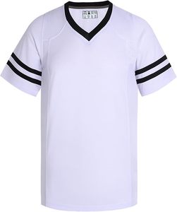 Camiseta de Fútbol Americano Personalizada, Blanca y Azul Marino, Cuello en V, Manga Corta, Sublimada, Absorbente de Humedad, para Hombre - Product Image 2