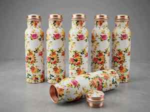 Base blanche avec motif imprimé jaune sur bouteille d'eau en cuivre, impression unique, acheter directement auprès du fournisseur au prix le plus bas - Product Image 6