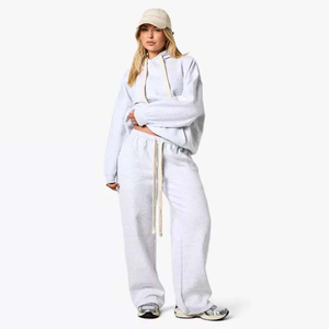 Conjunto de Alta Calidad para Mujer, Sudadera con Cierre de Media Cremallera y Pantalones Anchos Relajados, Traje Deportivo Cómodo - Product Image 2