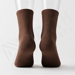 Brown Crew <b>Socks</b> Solid Color Knitted Breathable Cotton Polyester Spandex <b>Men</b> Women Casual Daily Wear Autumn Season - Product Image 2