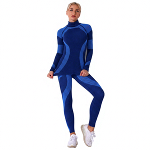Ensemble de yoga imprimé, haut à col zippé à manches longues et legging taille mi-haute, deux pièces, extensible, respirant, avec dentelle sur le devant, pour le fitness - Product Image 6