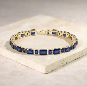 Radiant Cut Emerald Cut Lab Grown Blue Sapphire Stone Charm <b>Bracelet</b> Sterling Silver Luxury Elegant <b>Gemstone</b> Jewelry Gift Women - Product Image 1