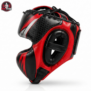 Protège-tête de boxe en cuir PU léger et écologique de qualité supérieure, couleur noir et rouge, service OEM/ODM, impression de logo personnalisée - Product Image 2