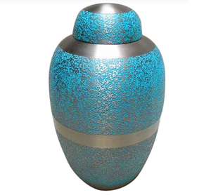 Urna Funeraria de Metal Grabada, Color Azul Cielo Antiguo, para Cenizas de Adultos, Estilo Americano/Europeo - Product Image 1