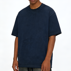 T-shirt personnalisé pour homme, coupe oversize, 100% coton, matière épaisse 260 g/m², avec patch, style rétro streetwear, effet délavé, vierge, pour impression DTG - Product Image 1