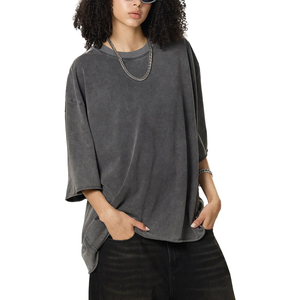 Camisetas OEM de Algodón Pesado con Lavado Ácido, Unisex, Oversize, con Logotipo Personalizado, 320 g/m², Camiseta Vintage Estampada para Mujer, Estilo Universitario, Lavado Snow Wash - Product Image 4