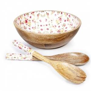 Tazón para Servir Hecho a Mano de Madera de Acacia con Incrustaciones de Esmalte y Diseño Geométrico, Tazón Decorativo para Ensaladas y Frutas para la Mesa del Hogar y la Cocina - Product Image 3