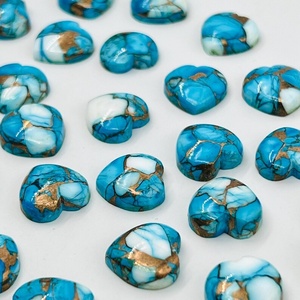 Cabochon en forme de cœur en turquoise cuivrée bleu glacé, pierre précieuse en vrac pour la fabrication de bijoux - Product Image 4
