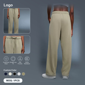 Pantalon de survêtement large pour femme grande taille, taille mi-haute avec cordon de serrage, coupe ample, couleur unie, en molleton, décontracté, longueur intégrale, style automne - Product Image 2