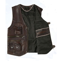 Gilet de moto unisexe personnalisé en cuir PU avec plusieurs poches, fermeture éclair, couleur unie, vêtement d'extérieur pour l'automne, l'hiver et le printemps