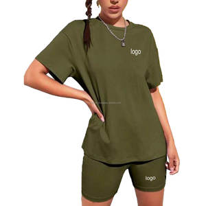 ที่กําหนดเองฤดูร้อนผู้หญิงเสื้อผ้าStreetwear Loungewear 2 ชิ้นชุดขนาดใหญ่ผ้าฝ้ายเสื้อยืดกางเกงขาสั้นชุด 2 ชิ้น - Product Image 5