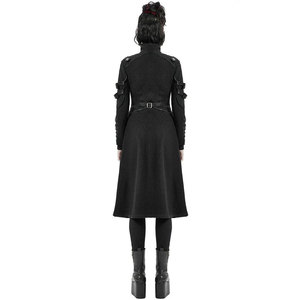 Manteau long gothique cyberpunk pour femmes, noir, matériau personnalisé, fermeture éclair intégrale sur le devant - Product Image 5